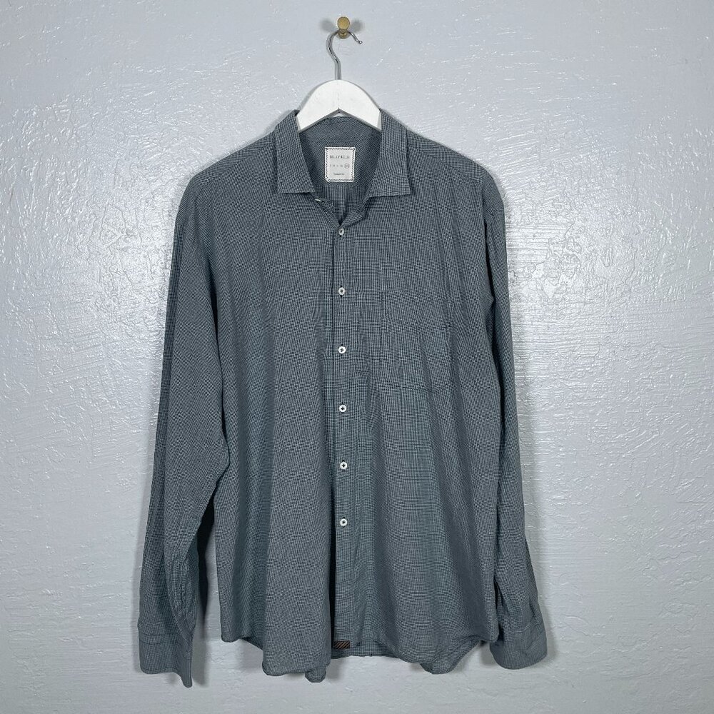 Billy Reid Men XXL Blue White Micro Plaid Button Front Shirt Cotton Preppy Italy